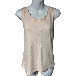 J. Crew Pastel Petal Pink Scalloped Neck Tank Top L Cotton NWT New